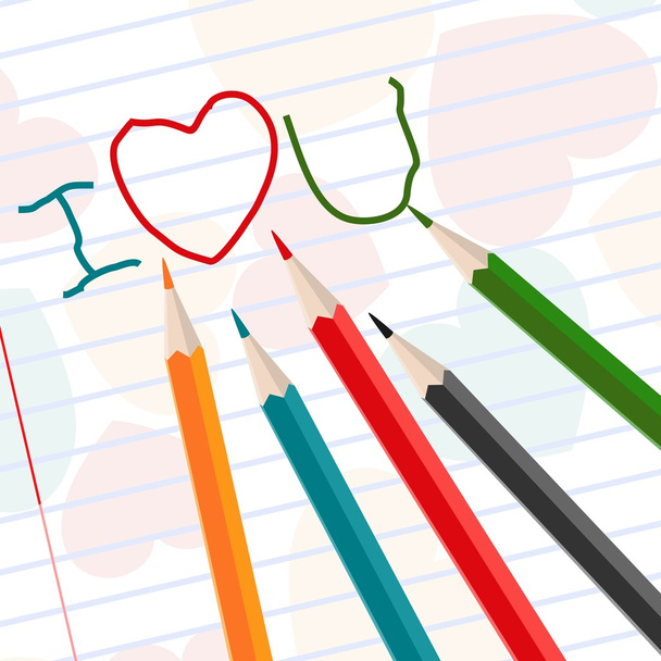 Dibujado a mano me encantan los mensajes u en papel portátil con pluma de colores
 - Vector, Imagen