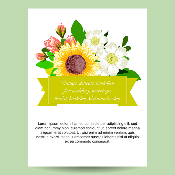 delicate invitation with flowers for wedding - Vecteur, image