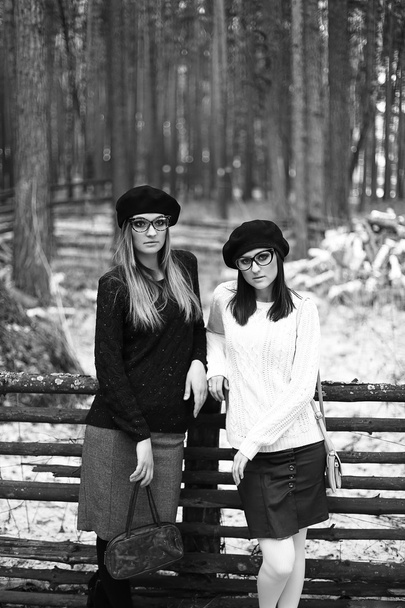 two girls in the wood - Foto, afbeelding