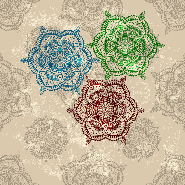 vector three abstract flowers on seamless wallpaper - Vector, afbeelding