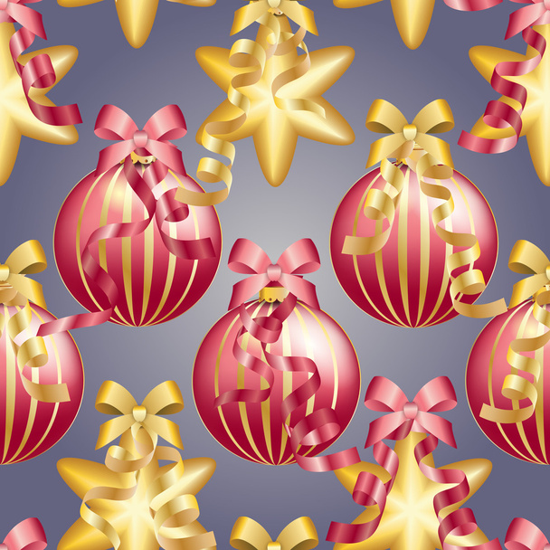 New Year pattern with Christmas ball. Sparkles and bokeh. Shiny and glowing - Vector, Image
