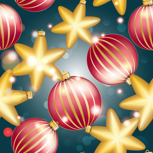 New Year pattern with Christmas ball. Sparkles and bokeh. Shiny and glowing - Vector, Image