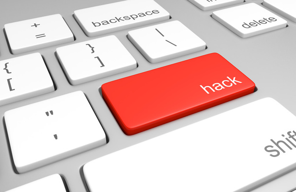 Klawiatura komputerowa z czerwony klawisz oznaczony do hakowania - Zdjęcie, obraz