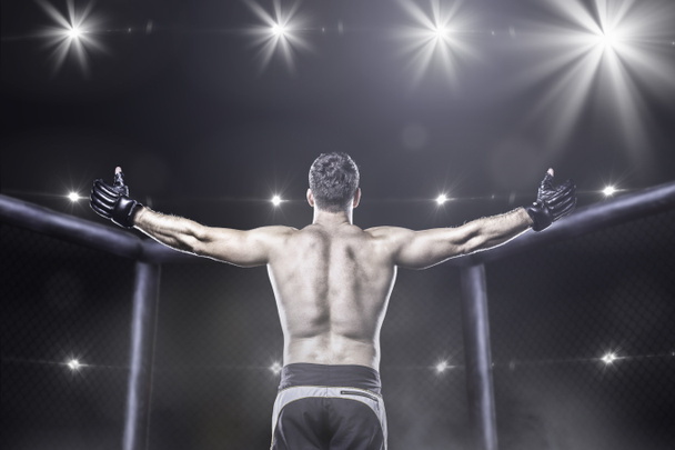 MMA savaşçı arenada kazanmak, görünümü arkasında kutluyor - Fotoğraf, Görsel