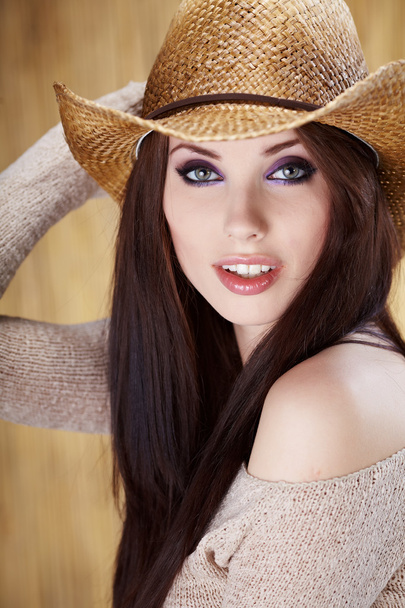 Sexy woman with cowboy hat - Foto, Imagen
