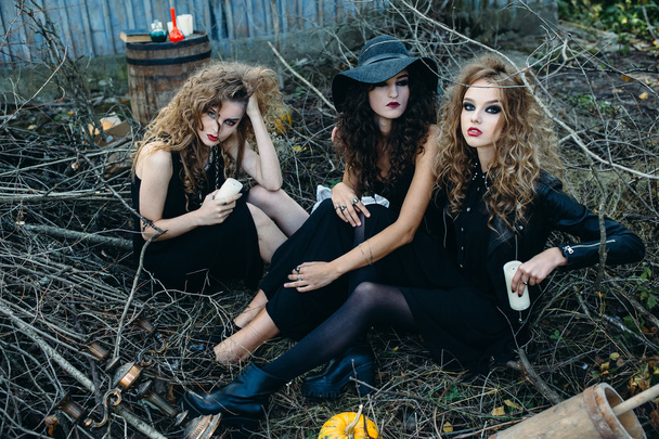 three vintage women as witches - Photo, image