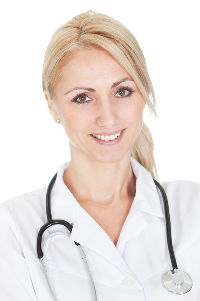 sorridente médico mulher com estetoscópio - Foto, Imagem