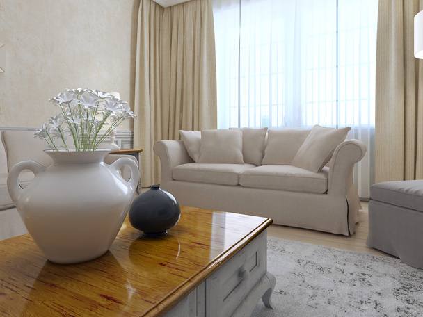 красивая гостиная с белым диваном - Фото, изображение