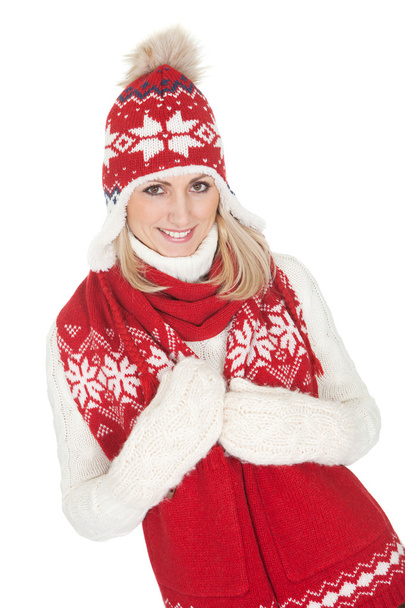 Beautiful woman in warm winter clothing - Фото, изображение