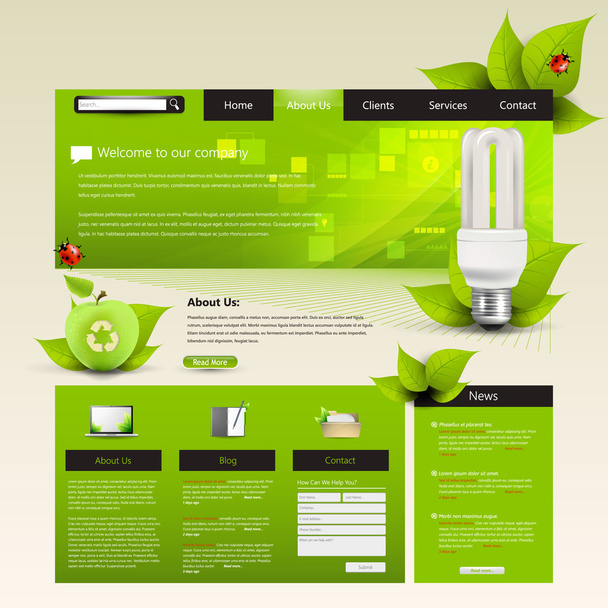Eco ιστοσελίδα πρότυπο σχεδιασμού, - Διάνυσμα, εικόνα