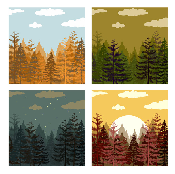 Fenyves erdő négy színben - Vektor, kép