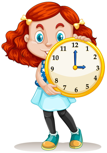 Chica sosteniendo un reloj redondo
 - Vector, Imagen