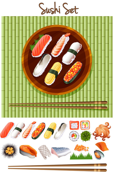 Different kind of sushi roll - Vektor, obrázek