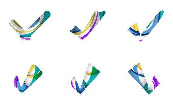 Conjunto de ícones abstratos OK e tick, conceitos de logotipo de negócios, design geométrico moderno limpo
 - Vetor, Imagem