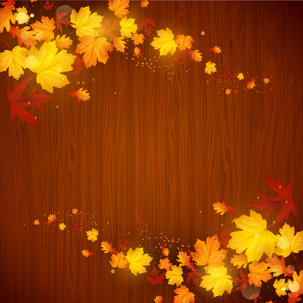 Herbstblätter auf einem Holzgrund - Vektor, Bild