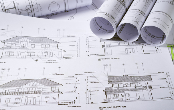Planos de arquitetura com desenhar para casa
 - Foto, Imagem