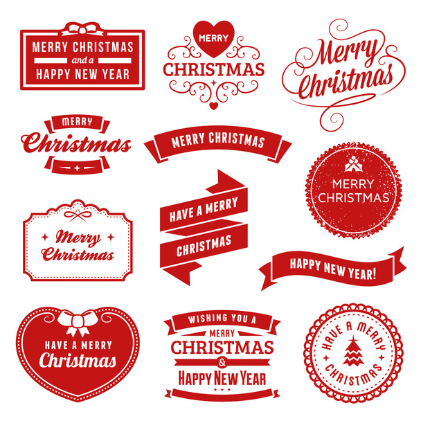 Coleção de Etiquetas de Natal Vermelho, Fitas e Ornamentos
 - Vetor, Imagem