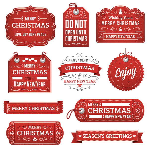Collection of Red Christmas Labels - Vector, Image