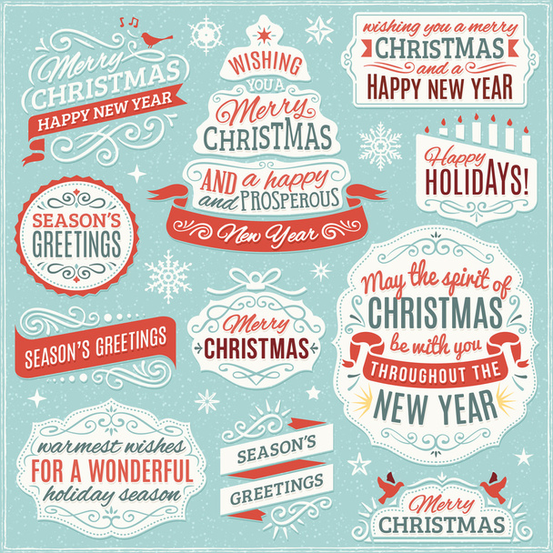 Collection of Christmas Labels, Ornaments and Ribbons - Wektor, obraz