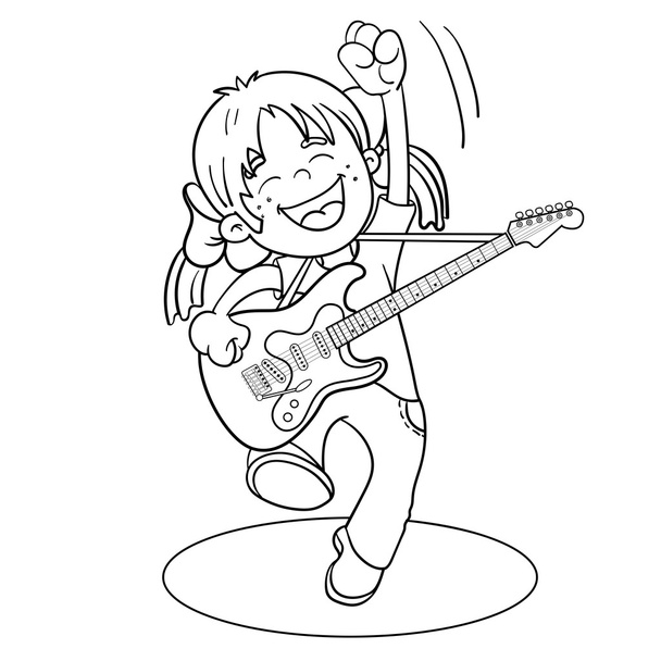Coloring Page Outline Of a Cartoon Boy with a guitar - Вектор,изображение