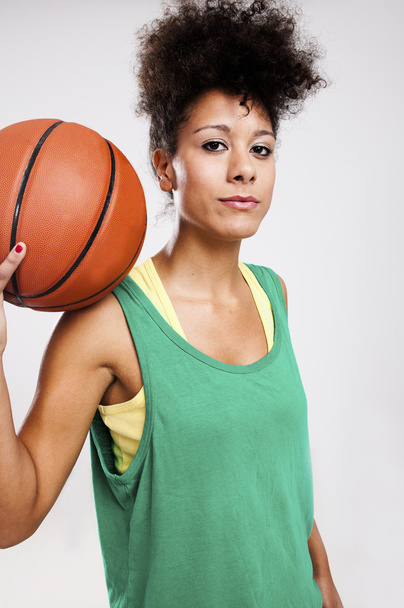 Woman with basketball - Фото, изображение