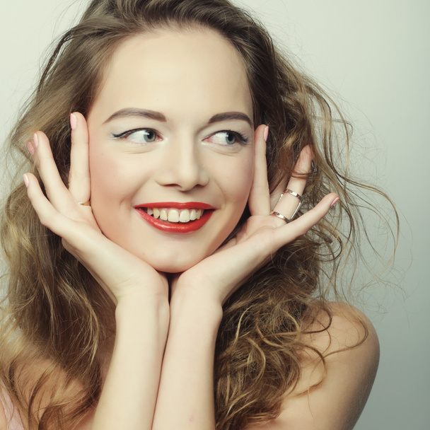 Beautiful young surprised blond woman. - 写真・画像