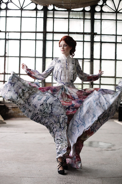 elegance woman with flying dress in palace room - Valokuva, kuva