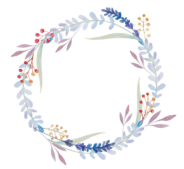 watercolor floral frame. Flowers in wreath. - 写真・画像