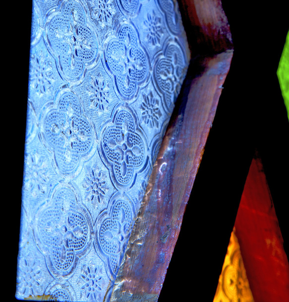 colorated glass and sun in morocco africa window and light - Photo, Image