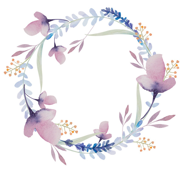 watercolor floral frame. Flowers in wreath. - Foto, Bild