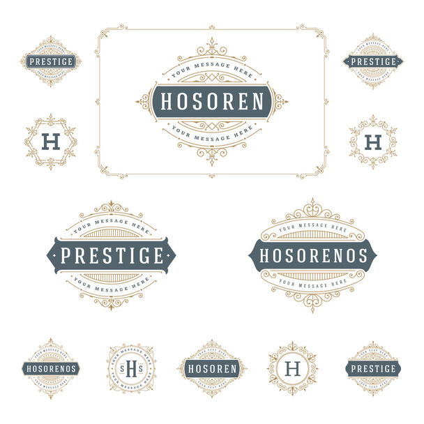 Set Logotipos de lujo plantilla florece caligrafía elegantes líneas de adorno
 - Vector, imagen