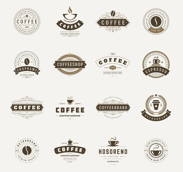Coffee Shop Logos, Abzeichen und Etiketten Designelemente Set - Vektor, Bild