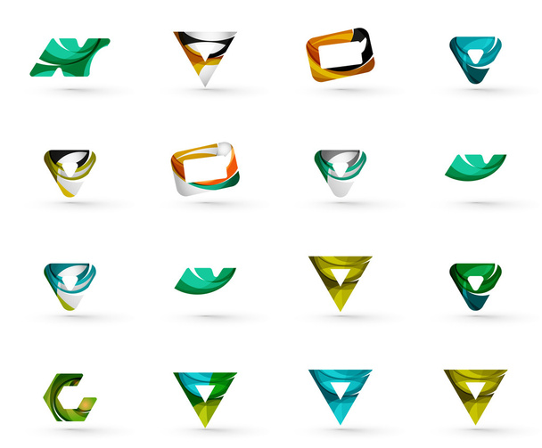 Set of various geometric icons -  rectangles triangles squares circles or swirls, created with flowing wavy elements - Vector, afbeelding