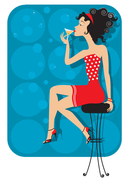 Nice woman is sitting in club and drinking cocktai. - Вектор, зображення