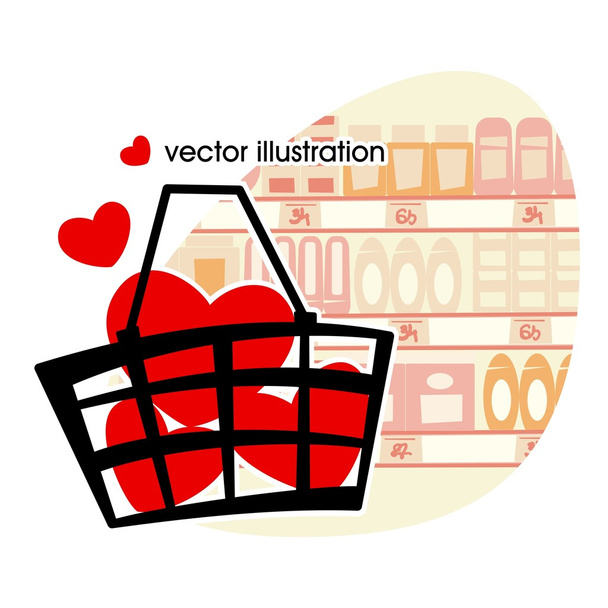 Market basket filled with red hearts. - Vektor, kép