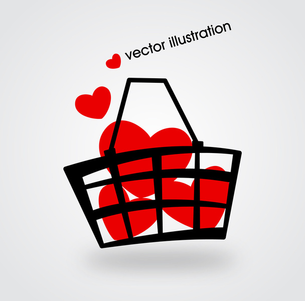 Market basket filled with red hearts. - Вектор,изображение