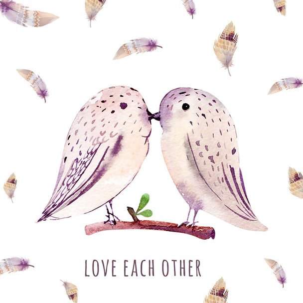 Watercolor wedding card with birds. Love each other. - Foto, Imagen