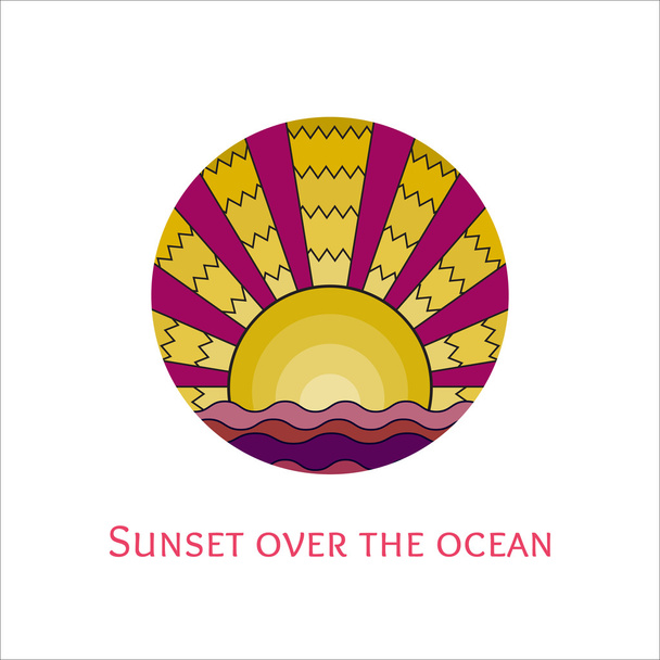 stained-glass window style illustration of sunrise over the ocea - Vector, afbeelding