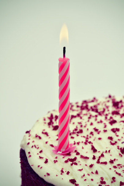 lighted candle on a cake - Φωτογραφία, εικόνα