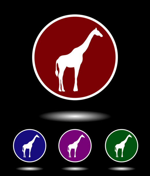 Векторний логотип значка набір 3 в 1 з сучасним вінтажним білим жирафом на червоному, синьому, фіолетовому і зеленому тлі ізольовані на чорному підсвіченому
 - Вектор, зображення