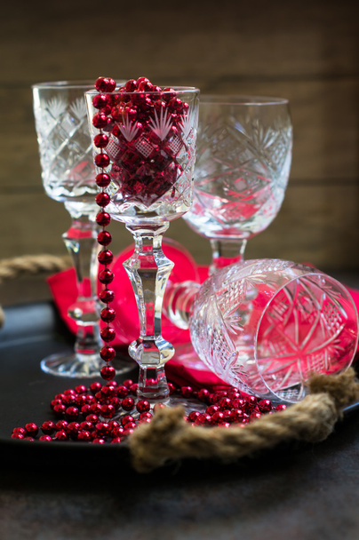 Old crystal glasses and christmas time decoration - Fotografie, Obrázek