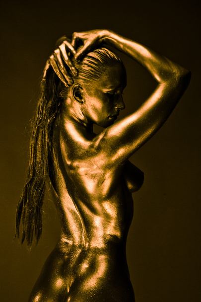Nude woman like statue in liquid metal - Fotografie, Obrázek