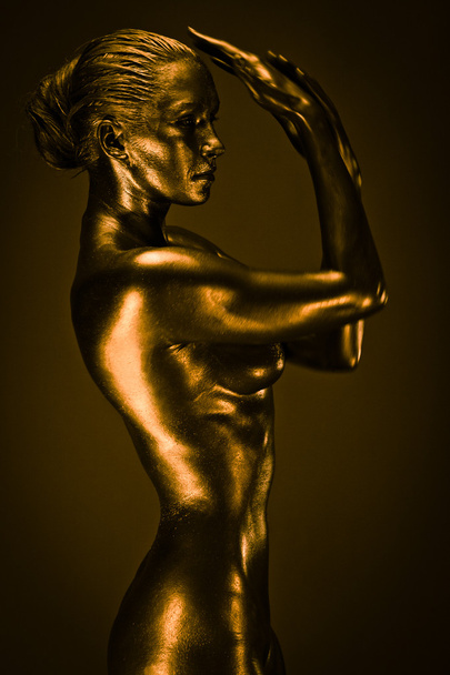Nude woman like statue in liquid metal - Foto, Imagen