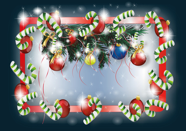 クリスマスのデコ、青い背景とクリスマス ツリー - ベクター画像