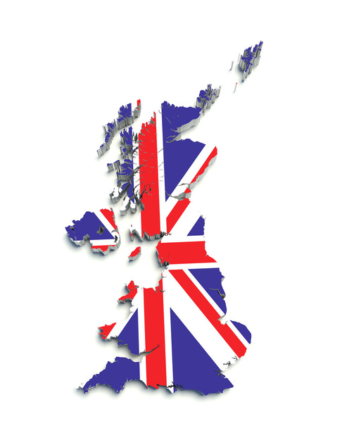 3D χάρτη σημαία της Μεγάλης Βρετανίας σε λευκό απομονωθεί - Φωτογραφία, εικόνα
