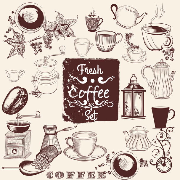 ベクトルのセット手のデザインに描かれているコーヒー エレメント - ベクター画像