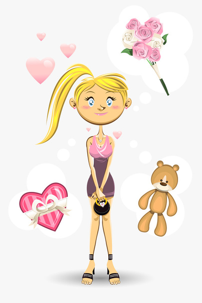 Valentine Girl Greeting Card - Vector, Image