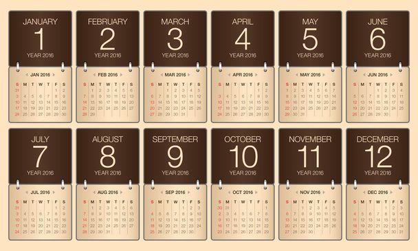 2016 year calendar - Vector, Imagen