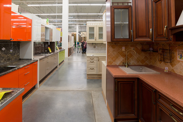 MOSCOW, RUSSIA - FEBRUARY 15, 2015: The kitchen of  Leroy Merlin Samara Store. Leroy Merlin is a French home-improvement and gardening retailer serving thirteen countries - Photo, Image