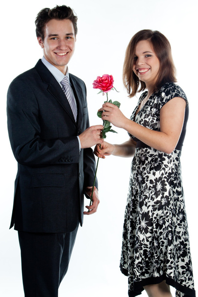 Man gives a woman flowers - Zdjęcie, obraz